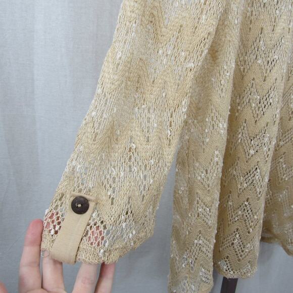 Cal Style 2XL Knit Mesh Lace Ivory Long Sleeve Blouse Chevron Semi Sheer Top - Picture 3 of 7